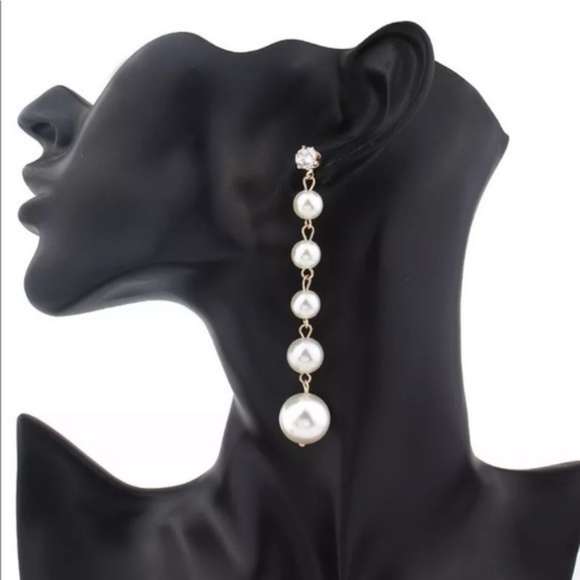 Beautifu lBig Pearl Long Tassel Dangle Earring New - Picture 4 of 4